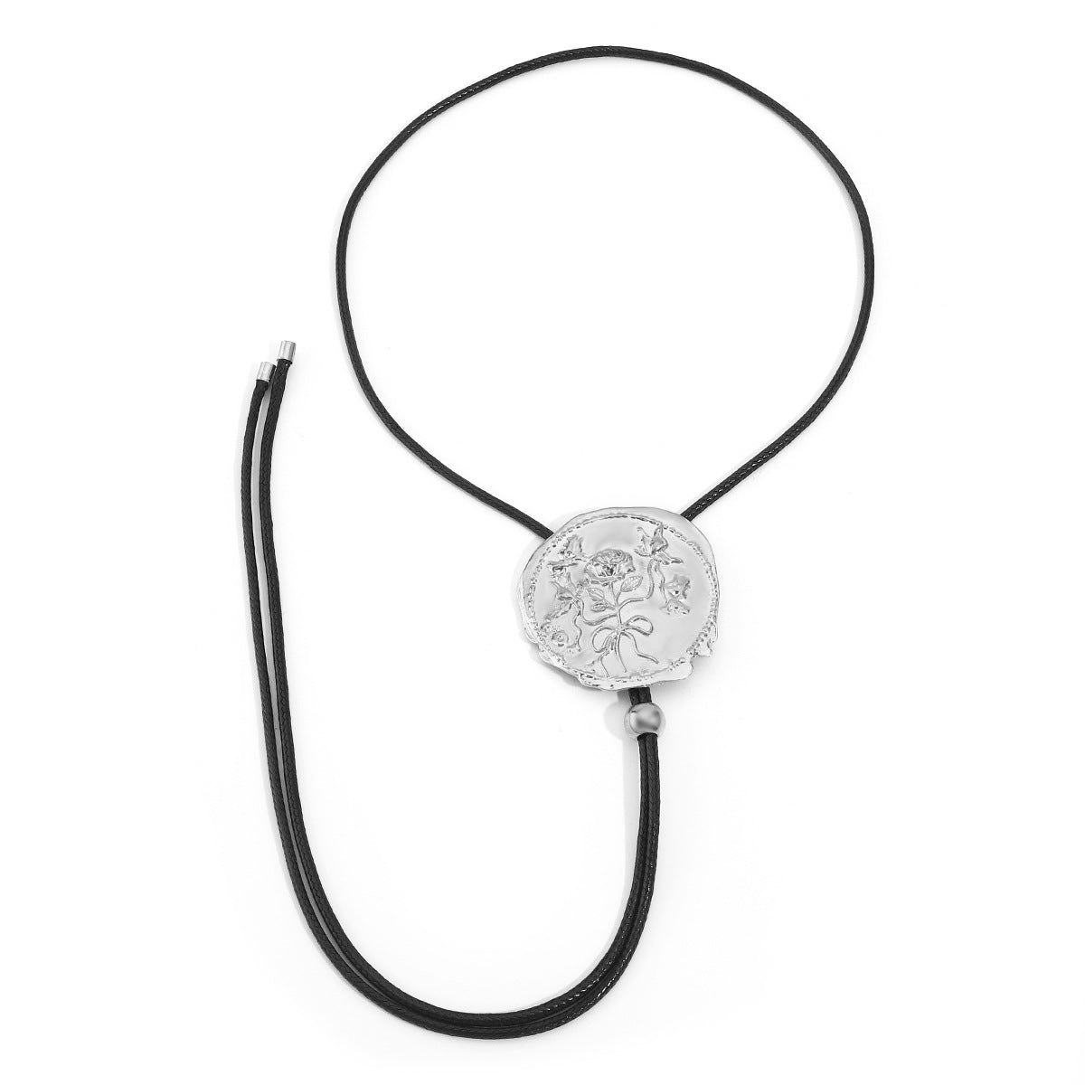 Collana da donna vintage in lega con motivo floreale in rilievo, finitura placcata, ciondolo regolabile