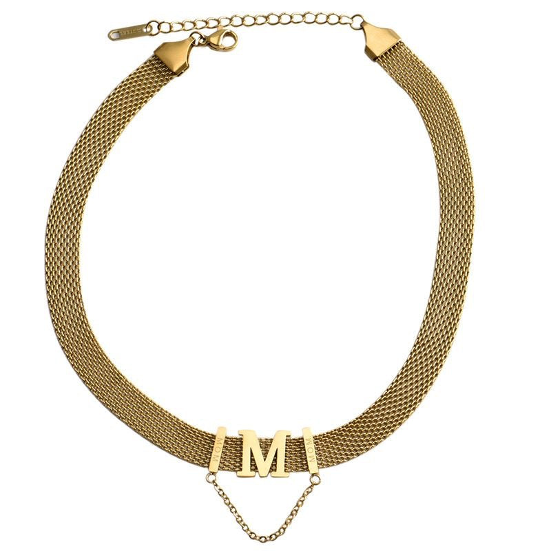 Letter Titanium Steel Plated Choker Necklace for Women