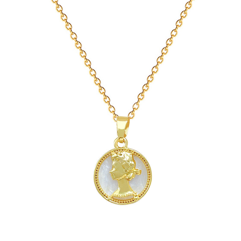 Sweet Cartoon Round Geometric Rhinestone Pendant Titanium Steel Necklace for Unisex