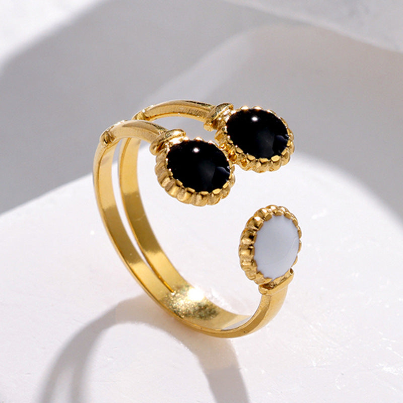 Minimalist Geometric Adjustable Open Ring for Women in Stainless Steel with Enamel Finish