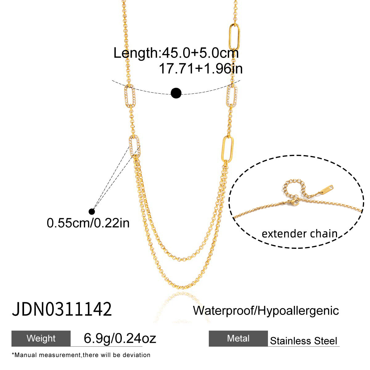 Minimalist Elegant Geometric Oval Hollow PVD Stainless Steel Necklace for Women