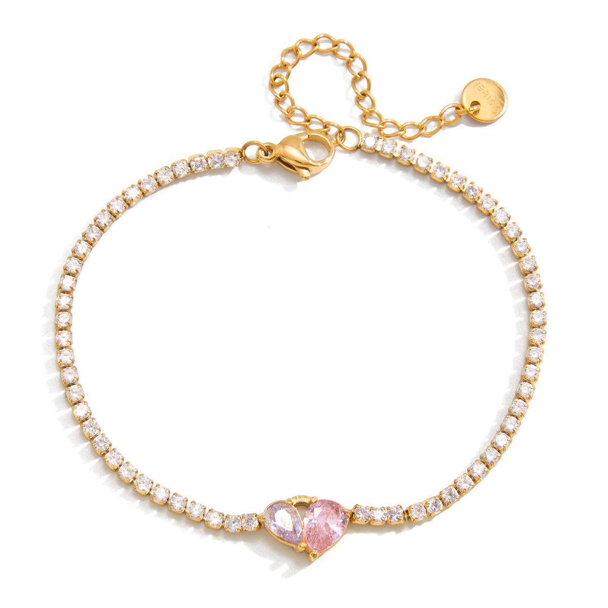 Elegante bracciale geometrico a cuore in acciaio inossidabile placcato con zirconi cubici da donna