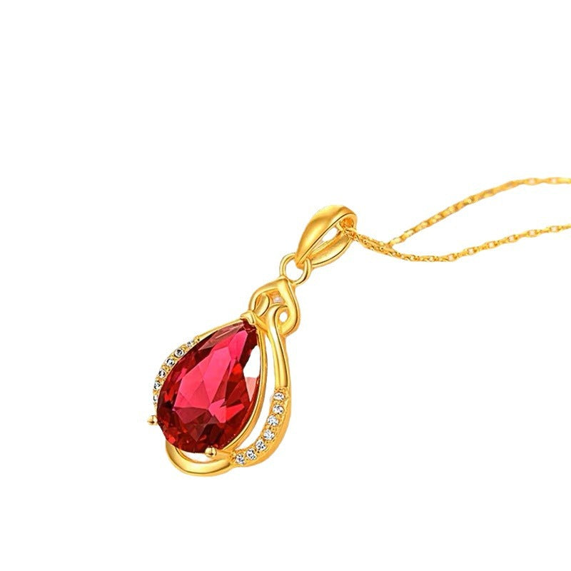 Diseño Original Irregular Colgante Floral para Mujer en Acero de Titanio con Chapado de Rodio, Acento de Esmalte Rojo en Forma de Gota, Collar con Cadena O para Regalos de Navidad