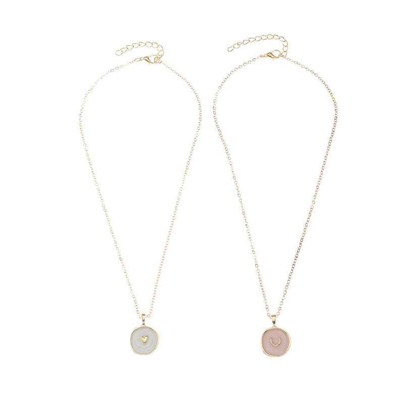 Collana con ciondolo a forma di cuore, stella e luna a fulmine rotondo minimalista per ragazze, collana in lega con catena a scatola stile principessa