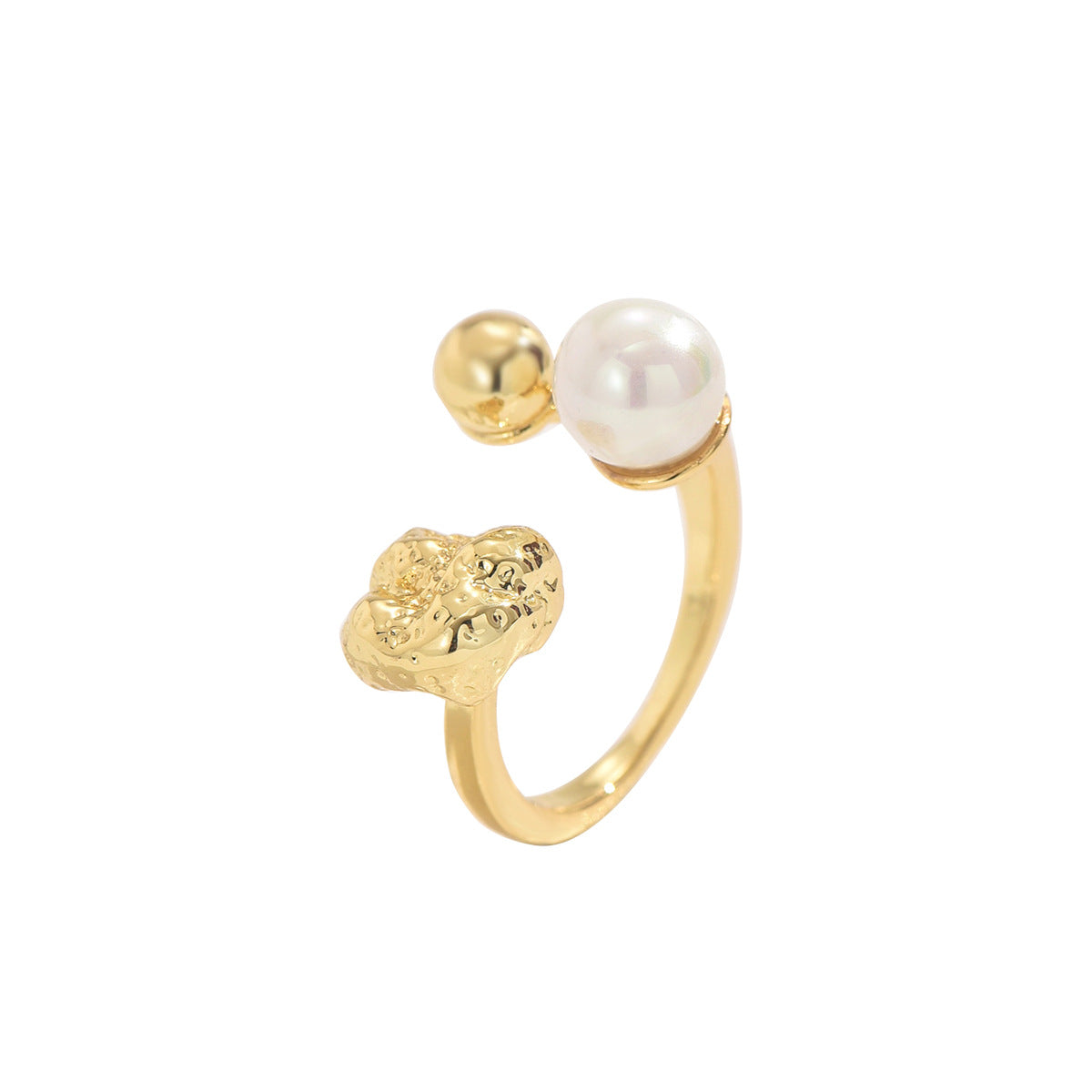 Anello in rame da donna con intarsio di perle, design geometrico da ufficio, regolabile, con fascia aperta