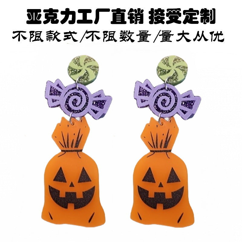 Pendientes con forma de calavera acrílica, dinosaurio y calabaza de Halloween, para mujer, con diseño geométrico y de muñeca