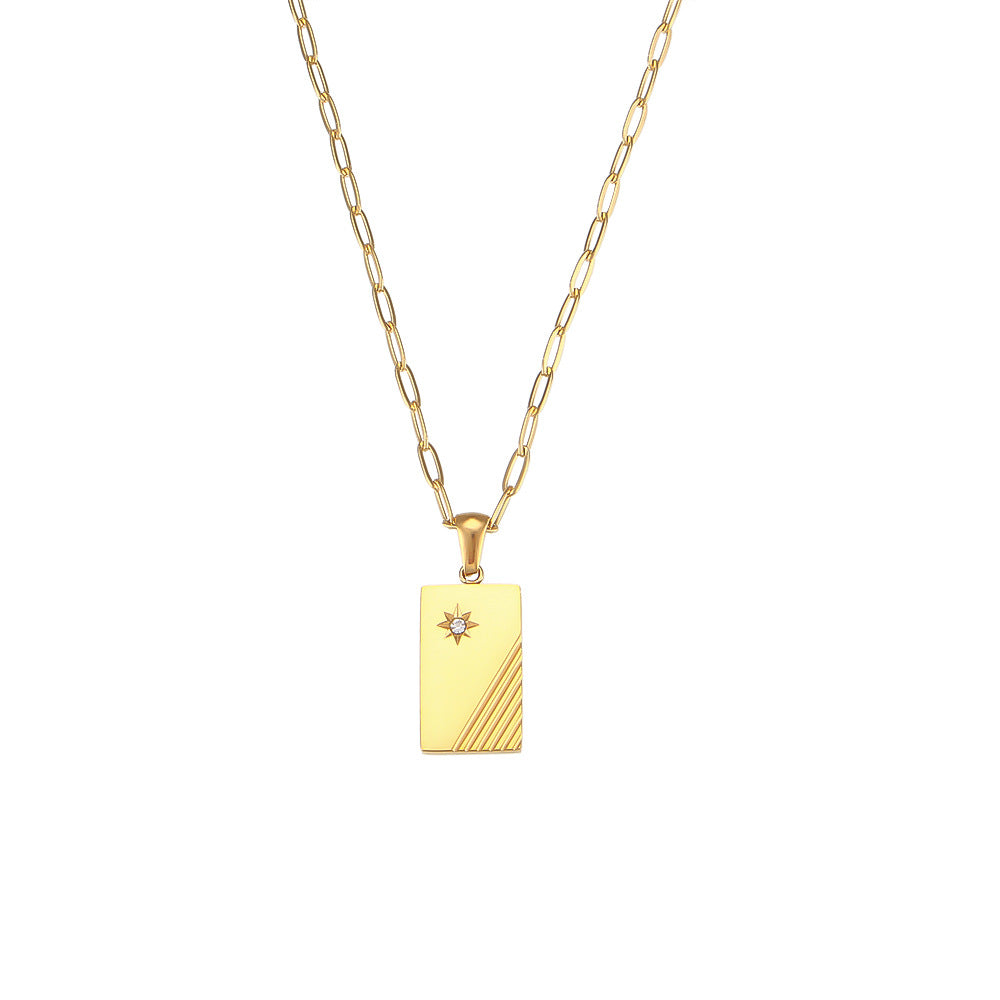 Fashionable Geometric Pendant Necklace for Women with Electroplated 18K Gold Finish on Stainless Steel Chain and Zircon Inlay