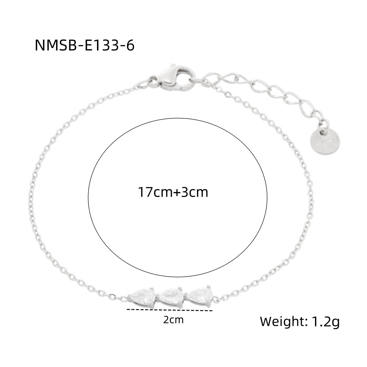 Fashionable Minimalist Geometric Titanium Steel Bracelet for Women with Zircon Water-Drop Pendants and Electroplated Finish
