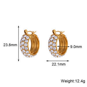 Fashion Minimalist Geometric C-Shaped Zirconia-Set Stainless Steel Earrings with 18K Gold Plating for Women