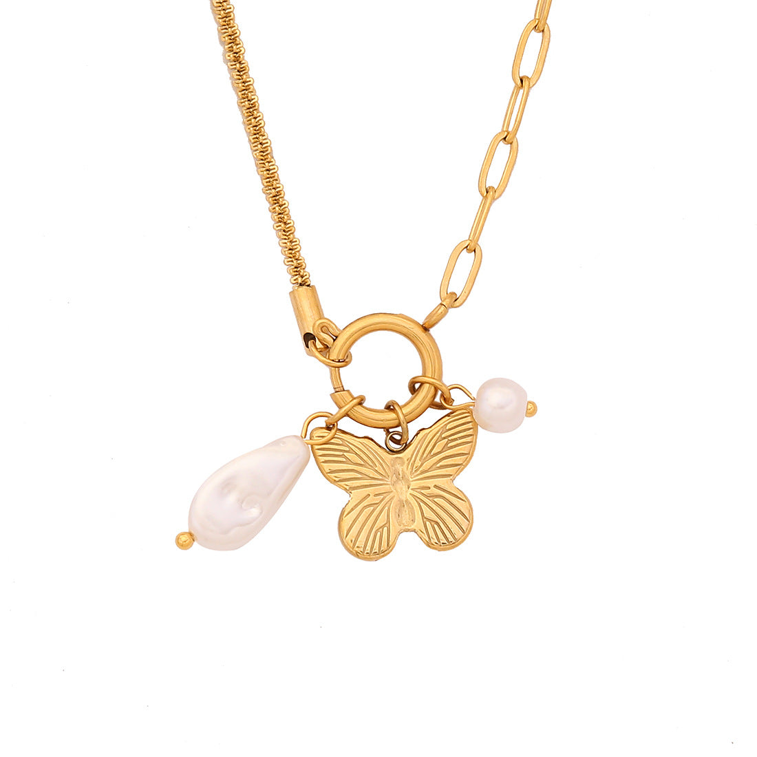 Elegant Stainless Steel Plated Heart Starfish Butterfly Detachable DIY Charm Bar Necklace for Women