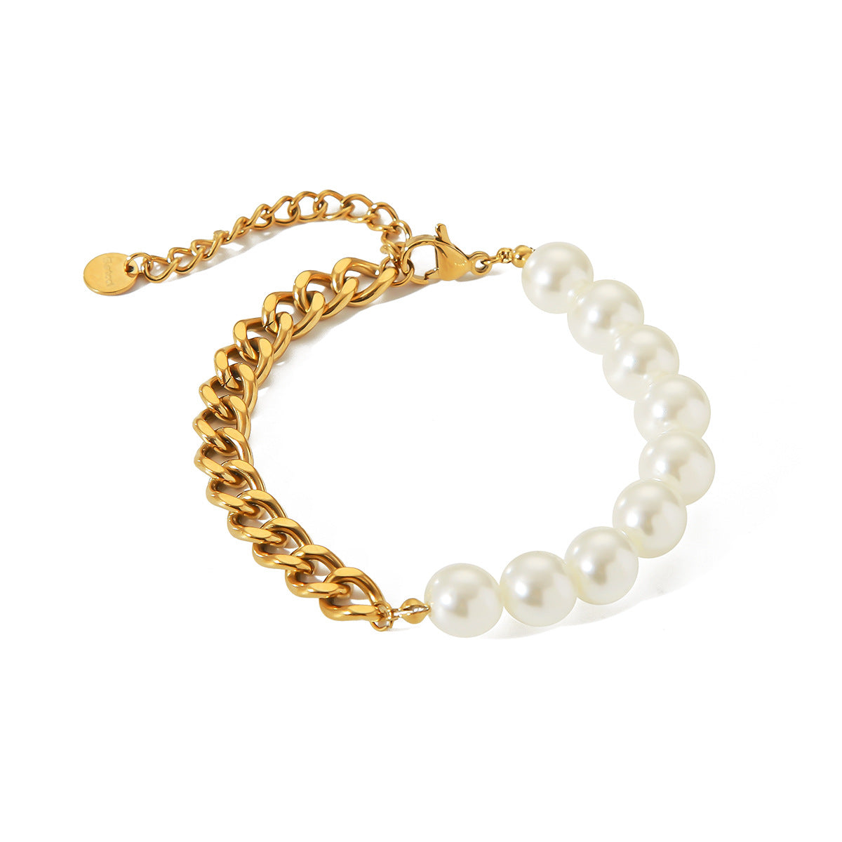 Braccialetto alla moda in acciaio inossidabile placcato oro 18K con perle e maglie cubane, stile geometrico per donna