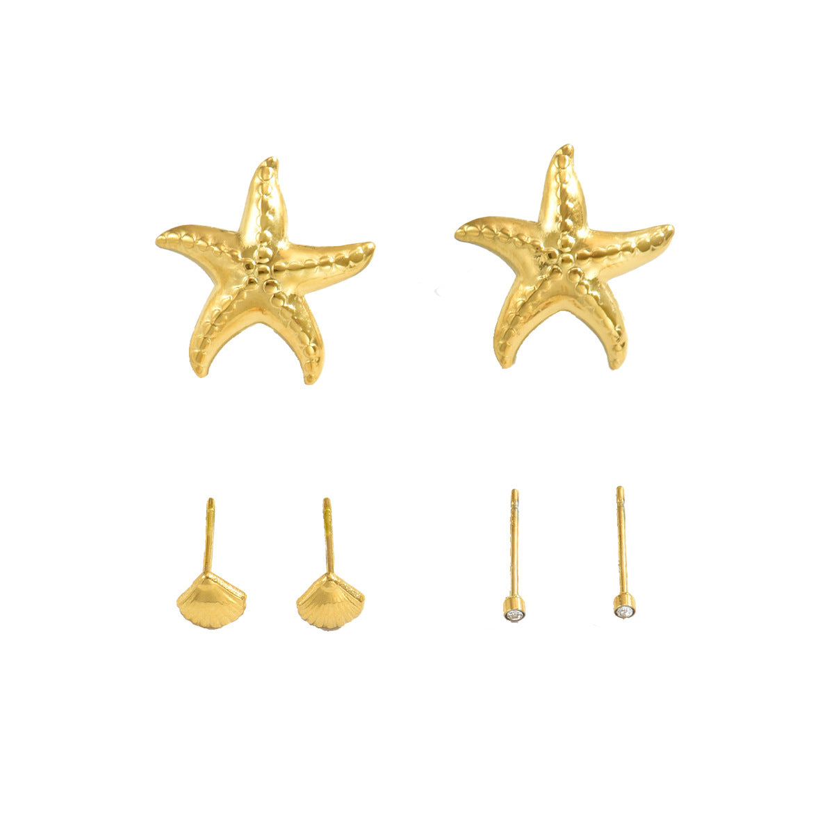 Orecchini a perno di lusso con stelle marine geometriche e conchiglie con intarsio in strass da donna