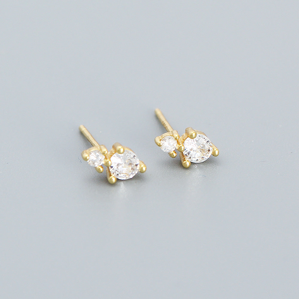 Minimalist Sweet 925 Sterling Silver Geometric Round Inlaid Cubic Zirconia Diamond Stud Earrings for Women