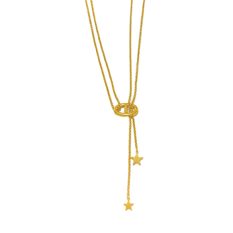 Vintage Streetwear Star Geometric Titanium Steel Plated Necklace with Tassel for Unisex