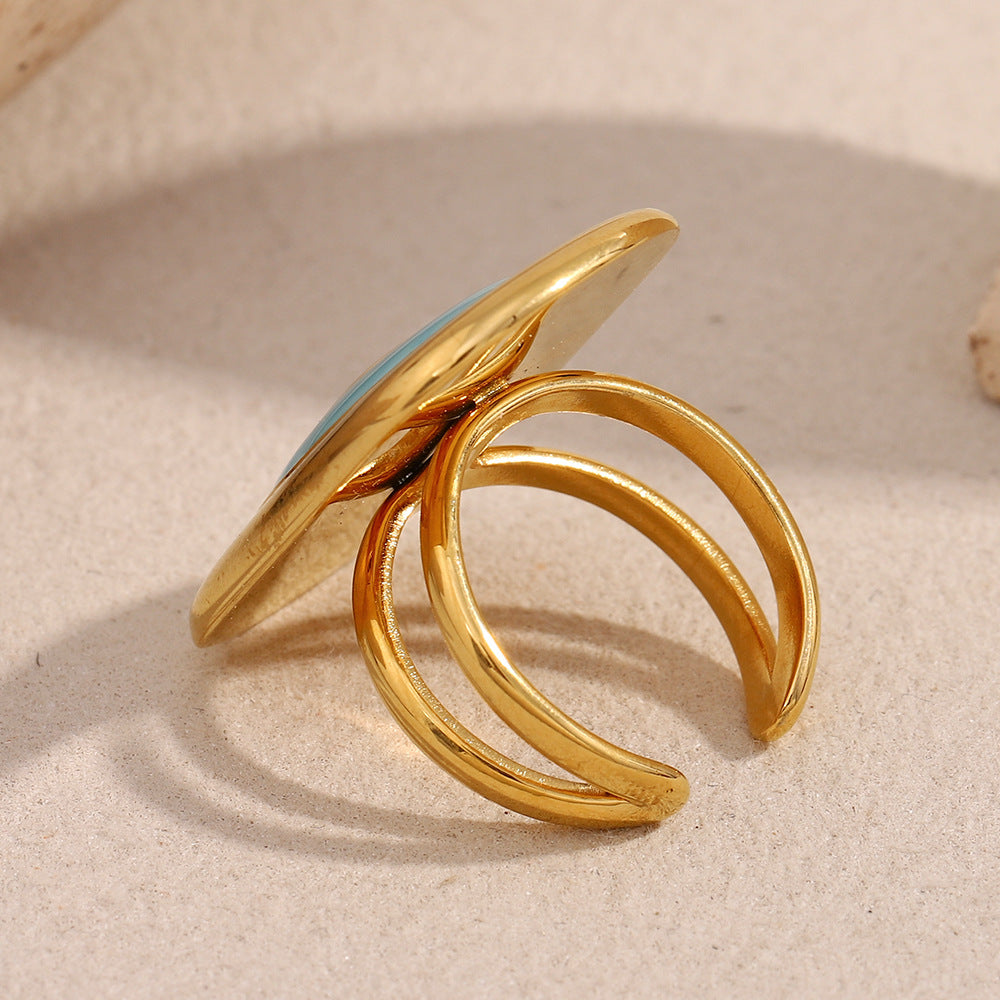Fashion Geometric Stainless Steel Ring with 18K Gold Plating and Enamel Finish for Women