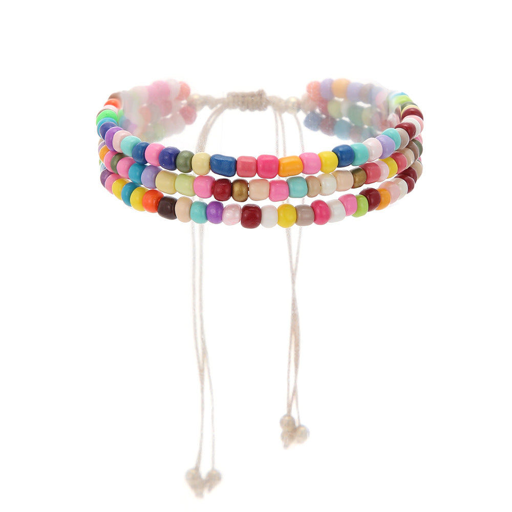 Bohemian Ethnic Vintage Handmade Geometric Round Glass Beads Multi-layer Bracelet for Unisex