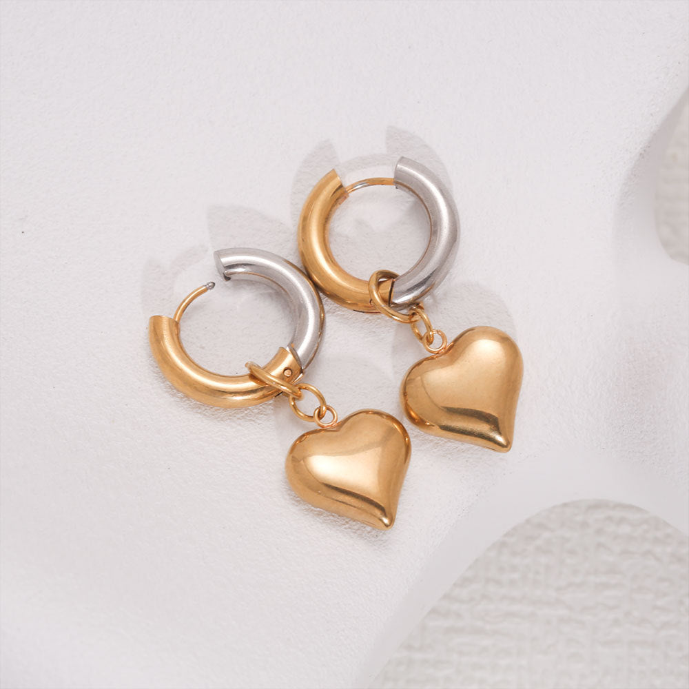 Orecchini a perno con cuore in acciaio inossidabile minimalista con finitura placcata per donna, pendenti staccabili di lusso leggeri