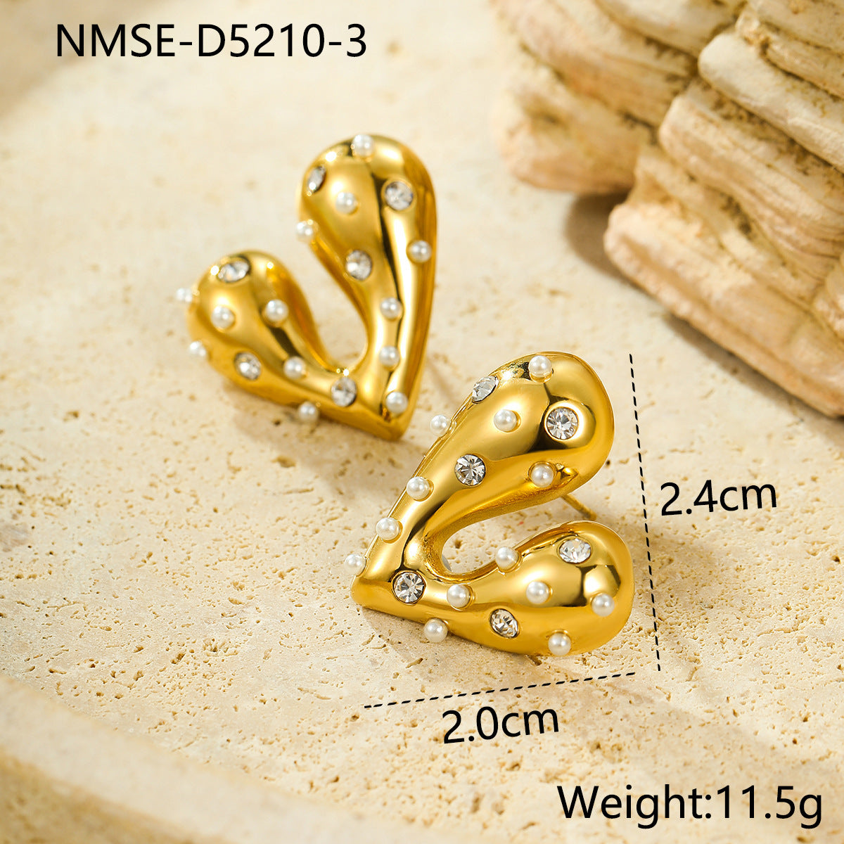Orecchini in Acciaio Inossidabile e Acciaio al Titanio a Forma di Cuore, Placcati Oro 18K con Design a Cuore dalla Texture Effetto Liquido
