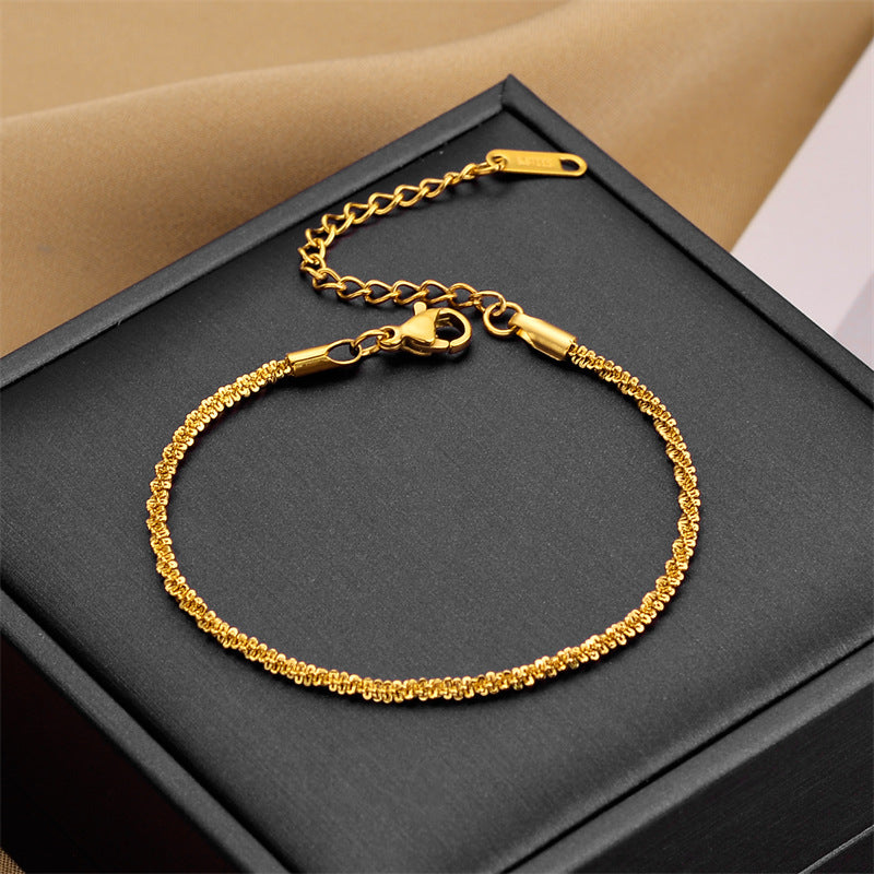 Conjunto de collar y pulsera de cuerda torcida de acero titanio a la moda, con acabado chapado, para mujer, estilo minimalista