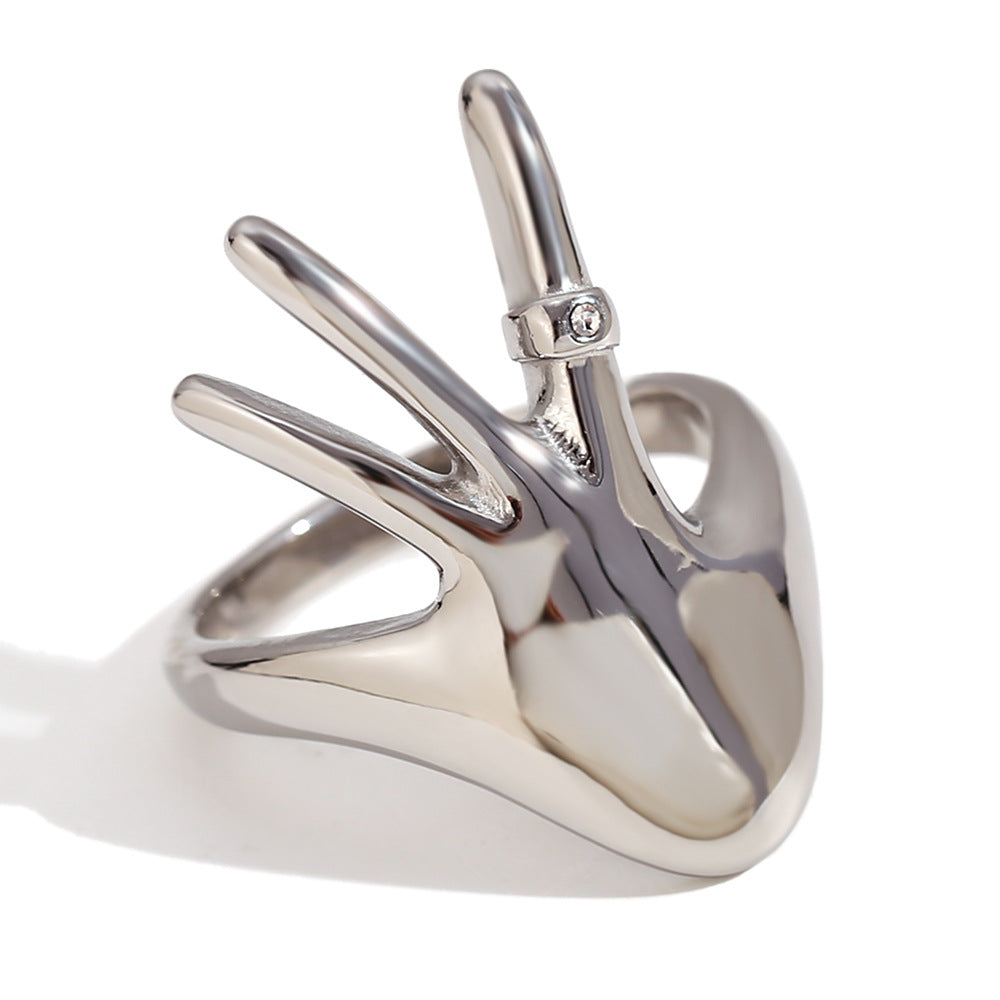 Minimalist Geometric Stainless Steel Plated 18K Gold Ring with Rhinestone Accents for Women