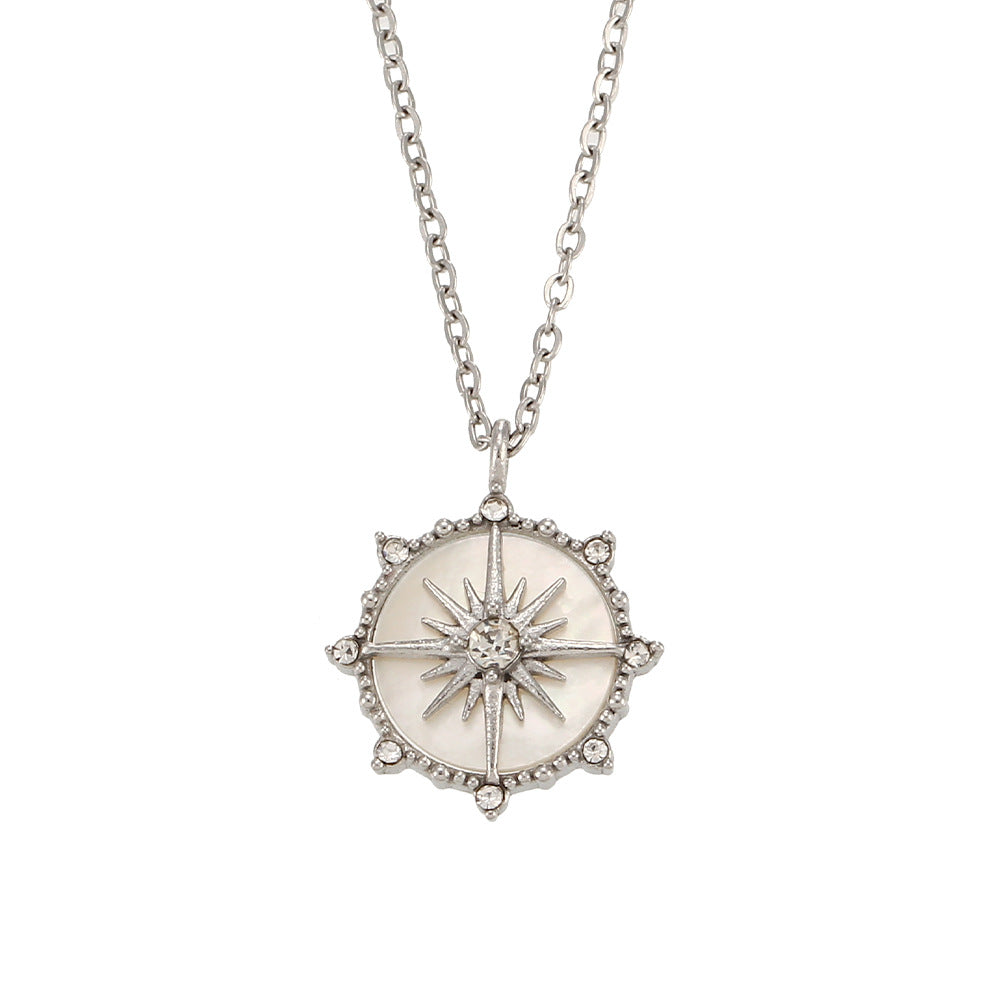 Collana da donna alla moda con ciondolo a stella a otto punte a forma di ruota della fortuna geometrica in acciaio inossidabile con finitura placcata