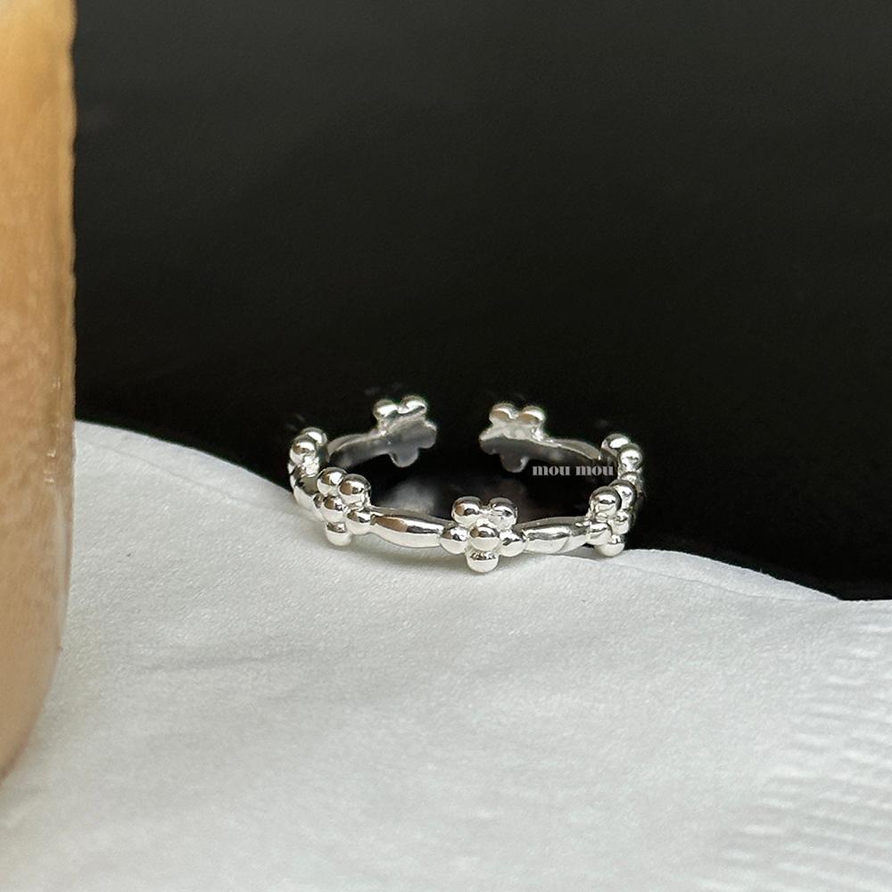 Anillo Abierto Minimalista Dulce de Plata Esterlina 925 Floral Geométrico para Mujer