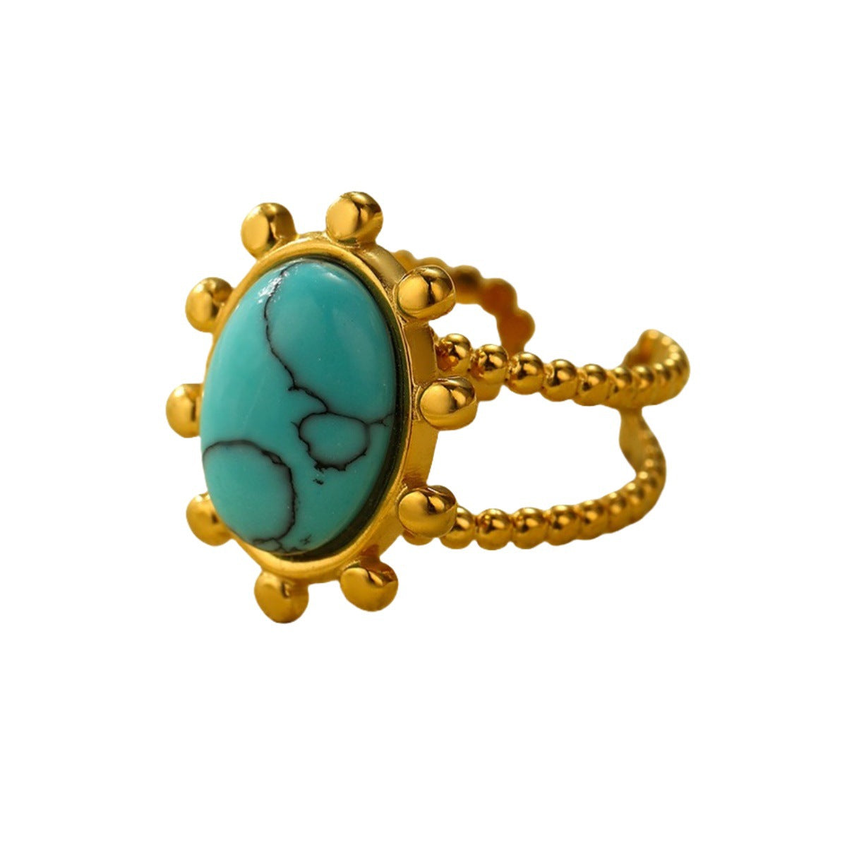 Anello ovale in stile francese vintage in acciaio inossidabile turchese con finitura placcata per donna