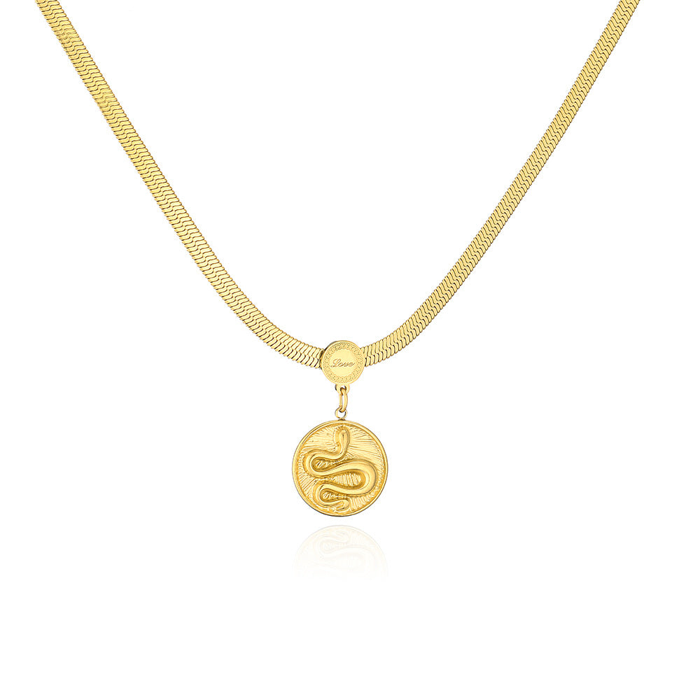 Collana pendente geometrica da donna in acciaio inossidabile con placcatura in oro 18 carati e intarsio in zircone