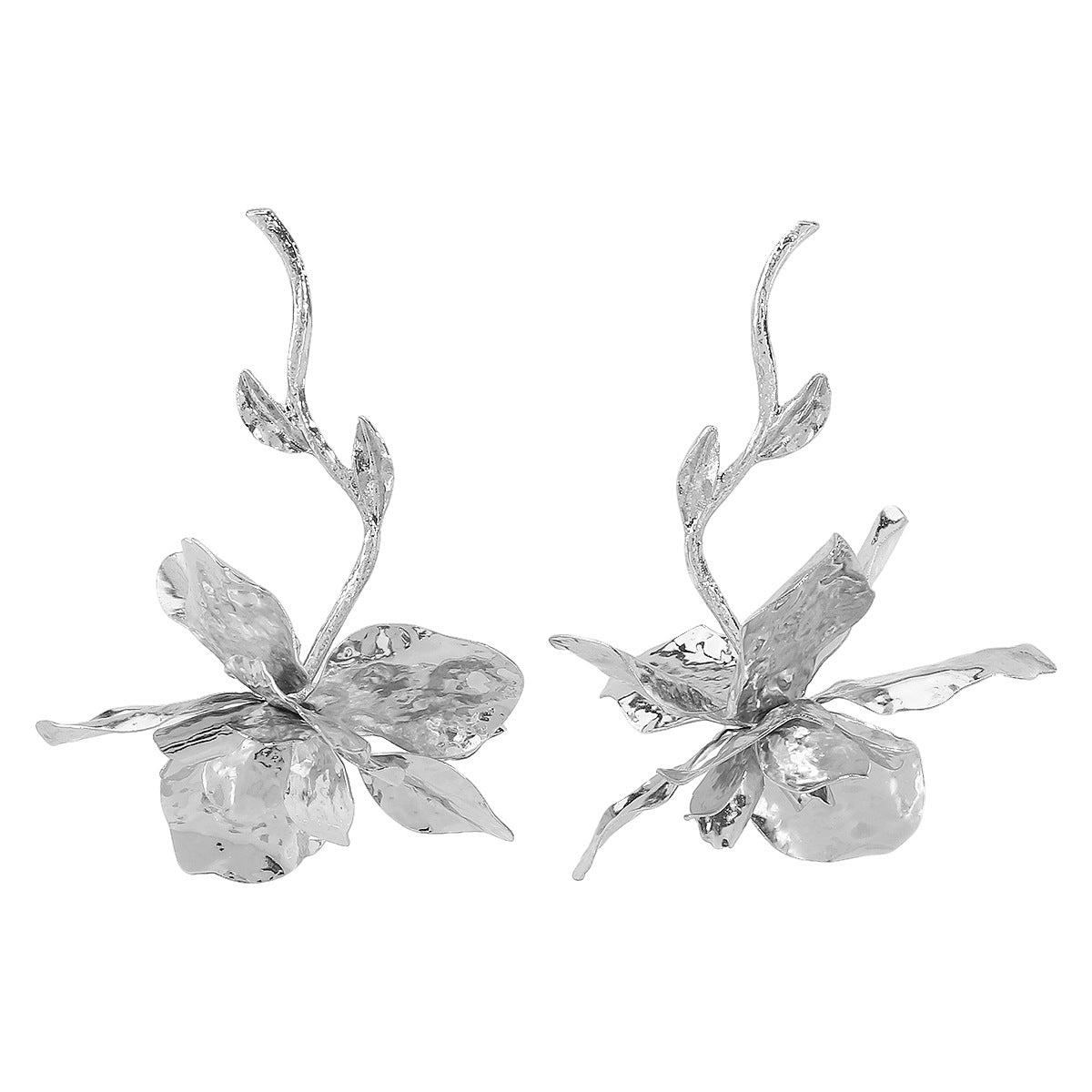 Vintage Floral Earrings for Women with Metal Construction and Electroplated Finish Featuring Tulip and Leaf Motifs