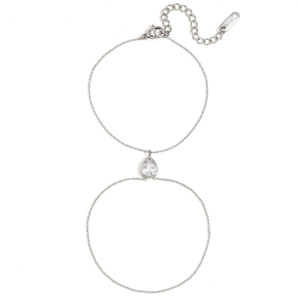 Bracciale da donna a doppio strato con strass a goccia bianchi, placcato oro 18 carati in acciaio inossidabile geometrico minimalista