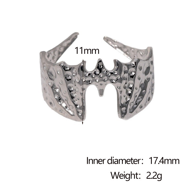 Anello da donna minimalista in acciaio inossidabile a forma di pipistrello con finitura placcata, accessorio di moda regolabile con fascia aperta