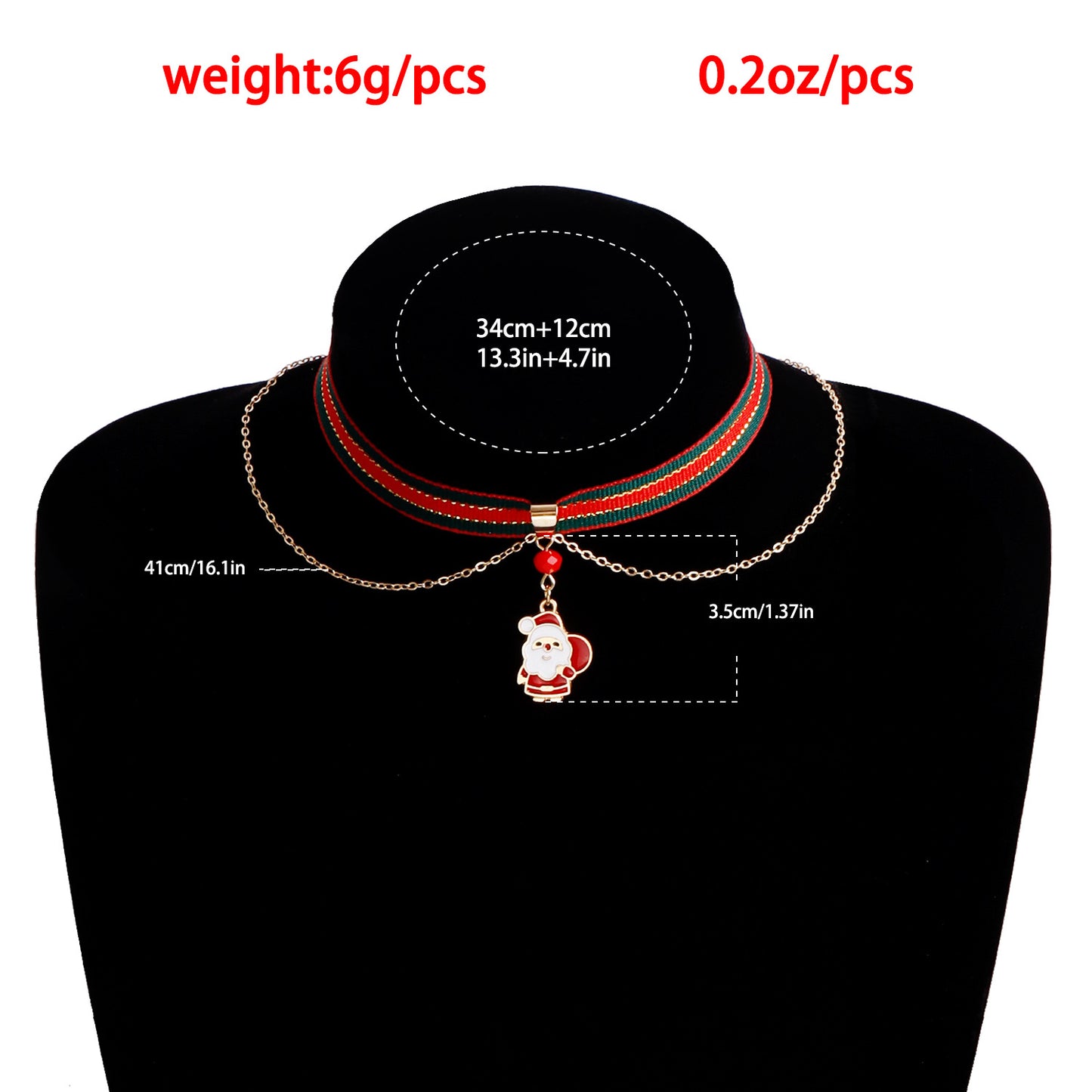 Christmas Santa Pendant Necklace with Enamel Finish on Metal Chain for Women