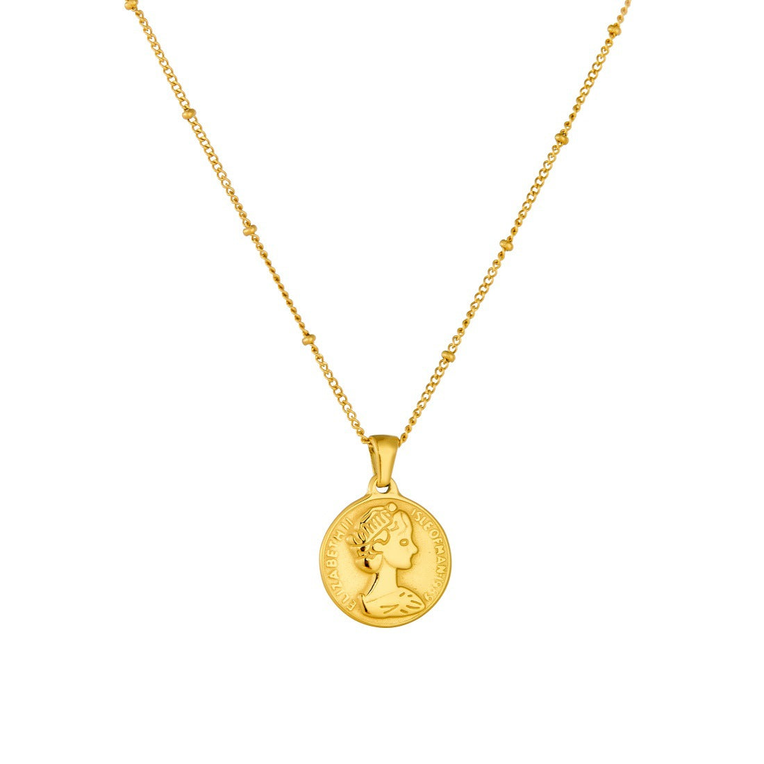 Vintage Gold Plated Round Geometric Relief Portrait Pendant Stainless Steel Necklace for Women