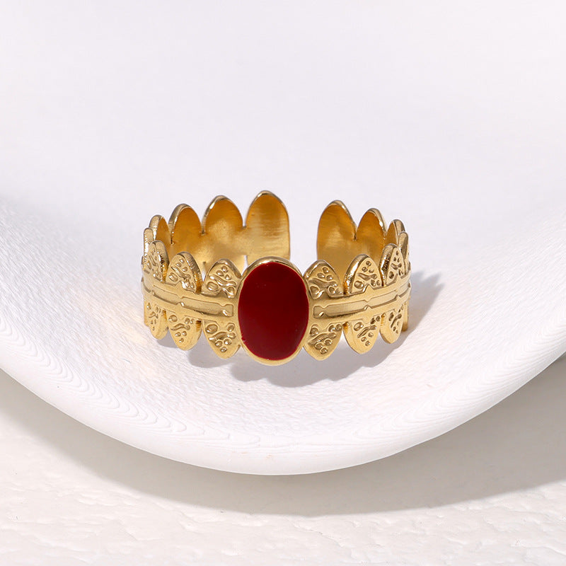 Anello regolabile geometrico vintage francese in acciaio inossidabile con placcatura in oro 18 carati da donna
