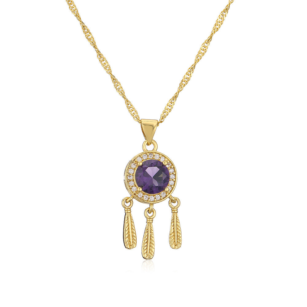 Elegant French-Style Geometric Pendant Necklace for Women, Copper Base with 18K Gold Plating and Zircon Inlay, Irregular Shape Locket Chain
