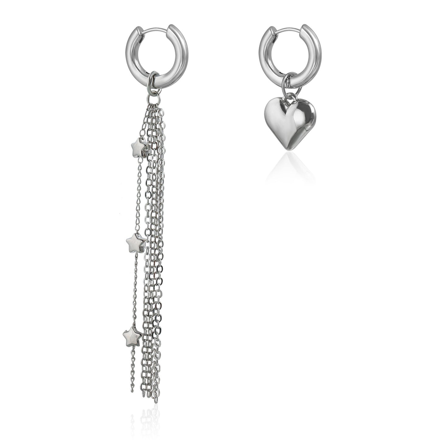 Collar con colgante de aleación con forma de corazón minimalista, borla y detalles de estrellas, cadena tipo relicario galvanizada para mujer