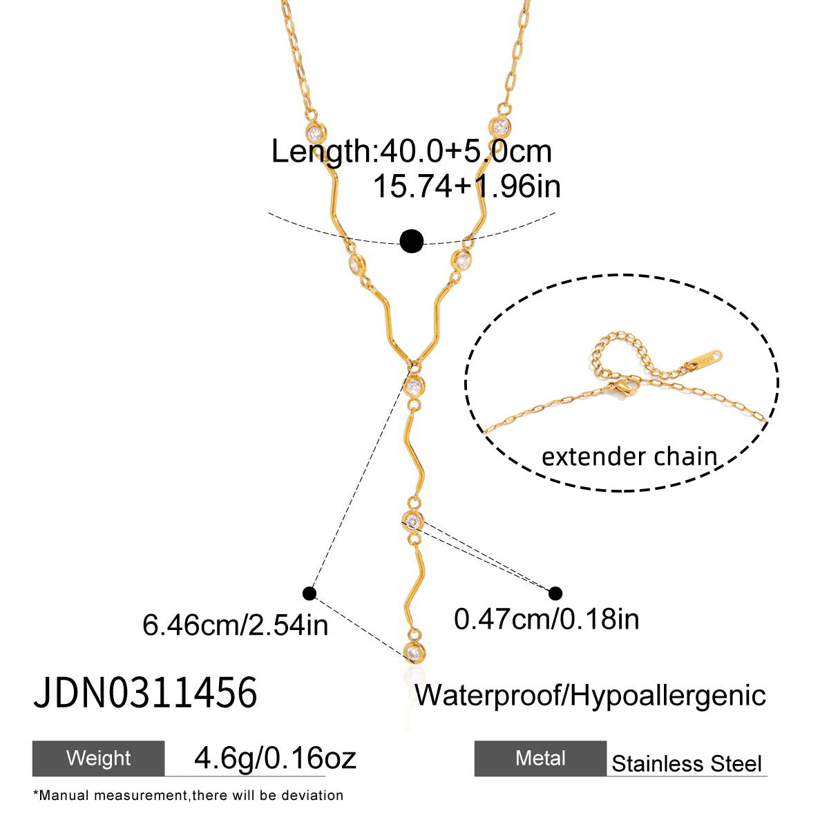 Minimalist Geometric Bar Chain Necklace with Cubic Zirconia PVD Stainless Steel for Women