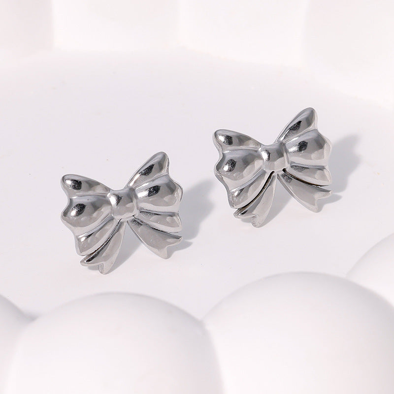 Minimalist Bow-Shaped Titanium Steel Earrings with 18K Gold Plating for Women — Hypoallergenic Stainless Steel Studs, Lightweight Luxury Design