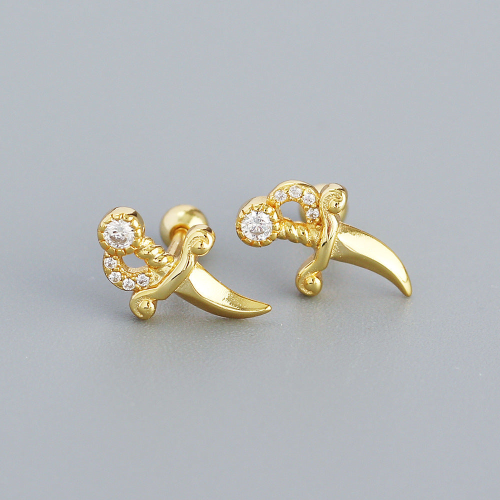 Orecchini a perno geometrici minimalisti a forma di pugnale in argento sterling S925 con intarsi in strass da donna