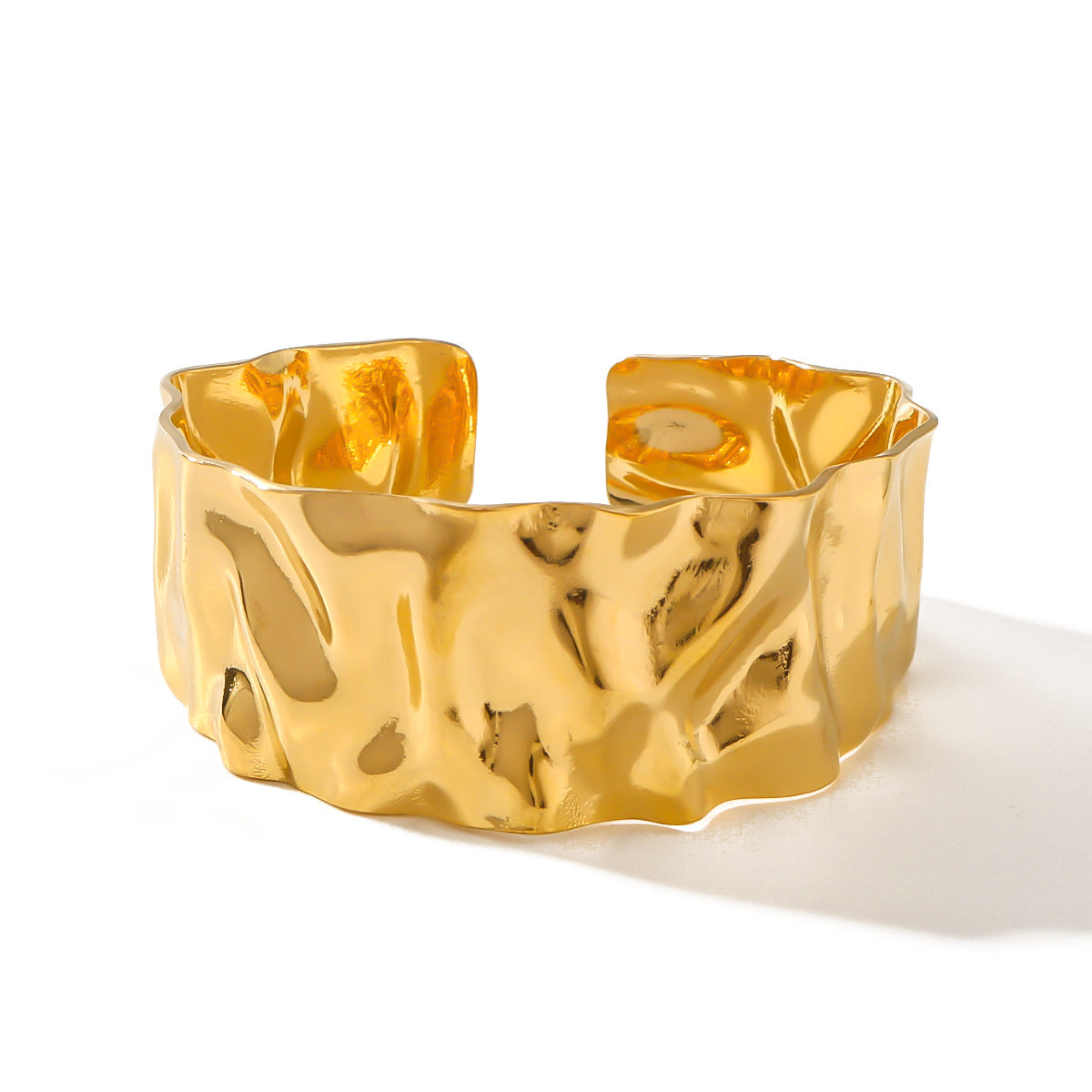 Ins Style Textured Geometric Stainless Steel Bracelet with 18K Gold Plating for Women