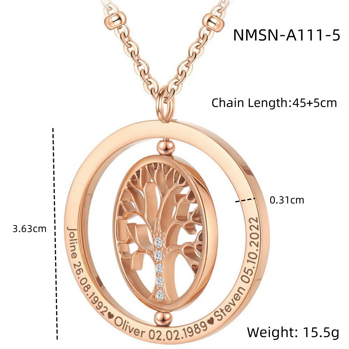 Collana da donna con ciondolo albero della vita geometrico minimalista in acciaio inossidabile con intarsio in strass e placcatura in oro 18 carati