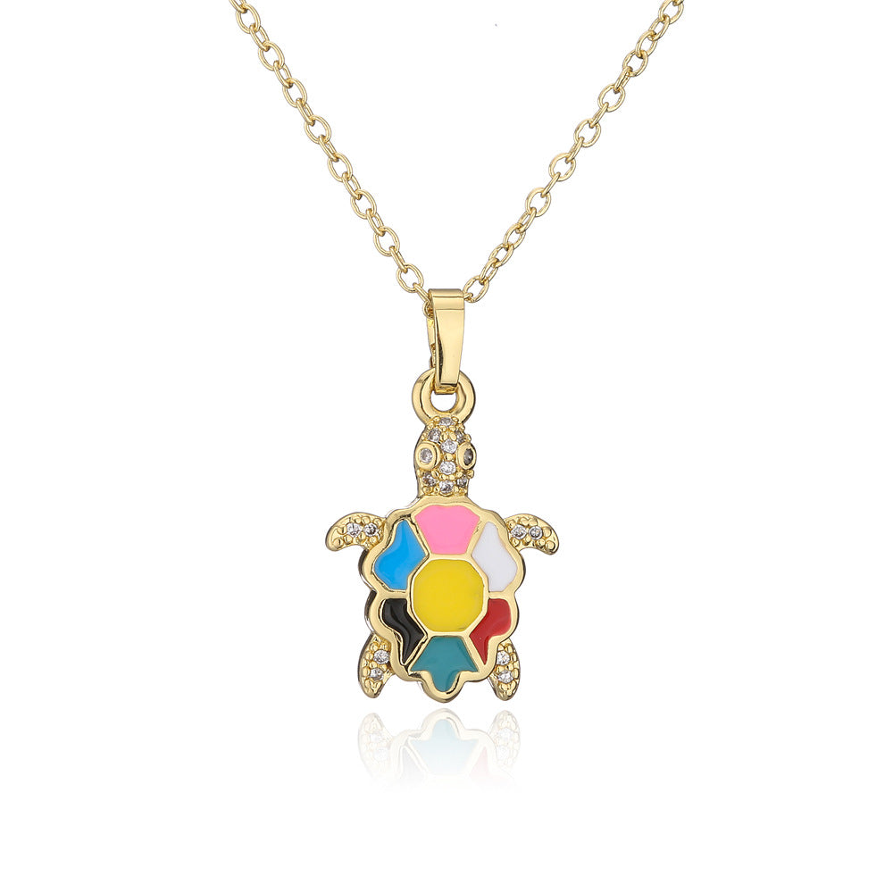Collana con ciondolo a forma di tartaruga in rame con placcatura in oro 18 carati e finitura smaltata, catenina clavicola a forma di animale per donne
