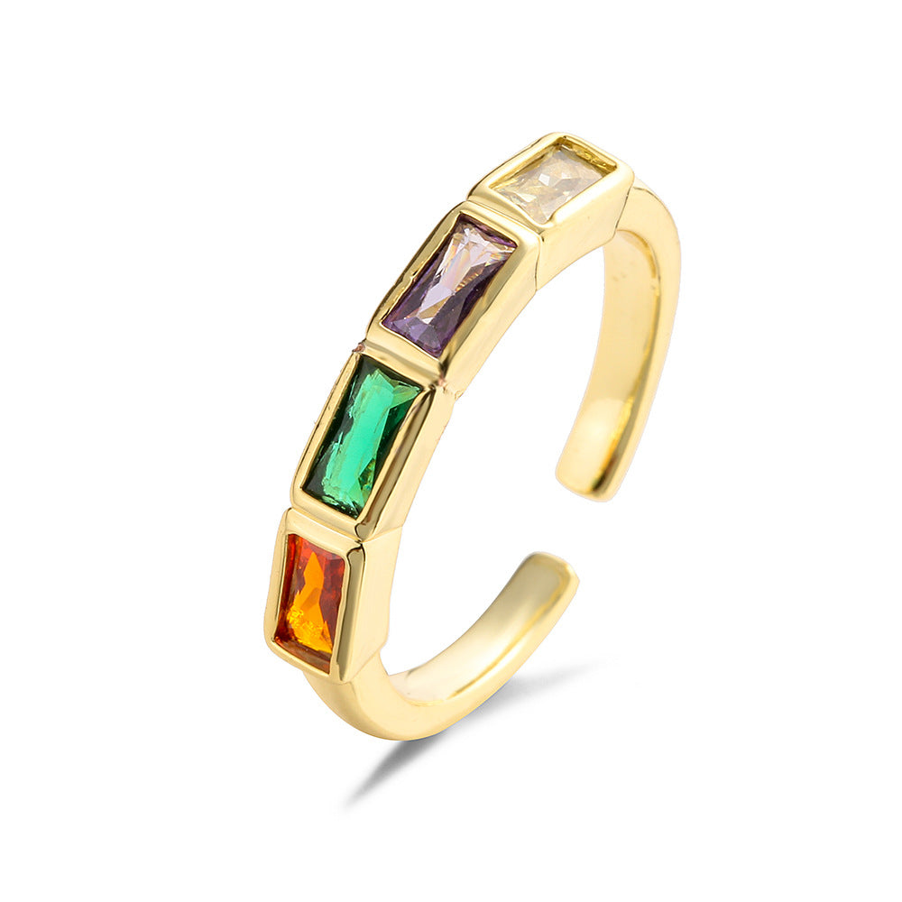 Minimalist Geometric Heart Micro-Inlaid Cubic Zirconia Brass Ring for Women