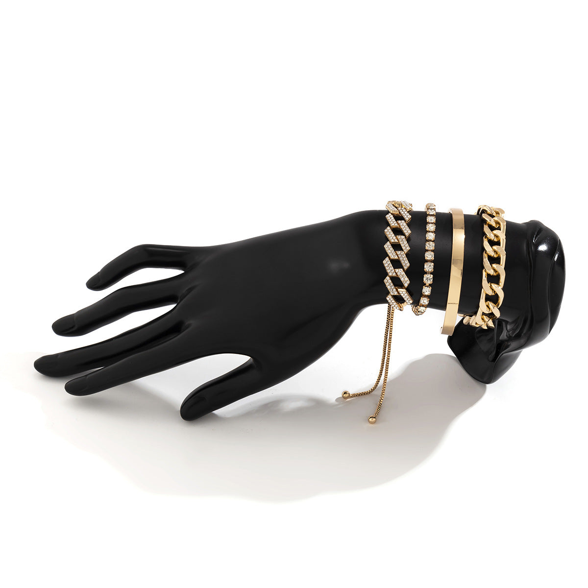 Minimalist Geometric Alloy Bracelet with Cubic Zirconia Inlay and Adjustable Cuban Link Chain for Women