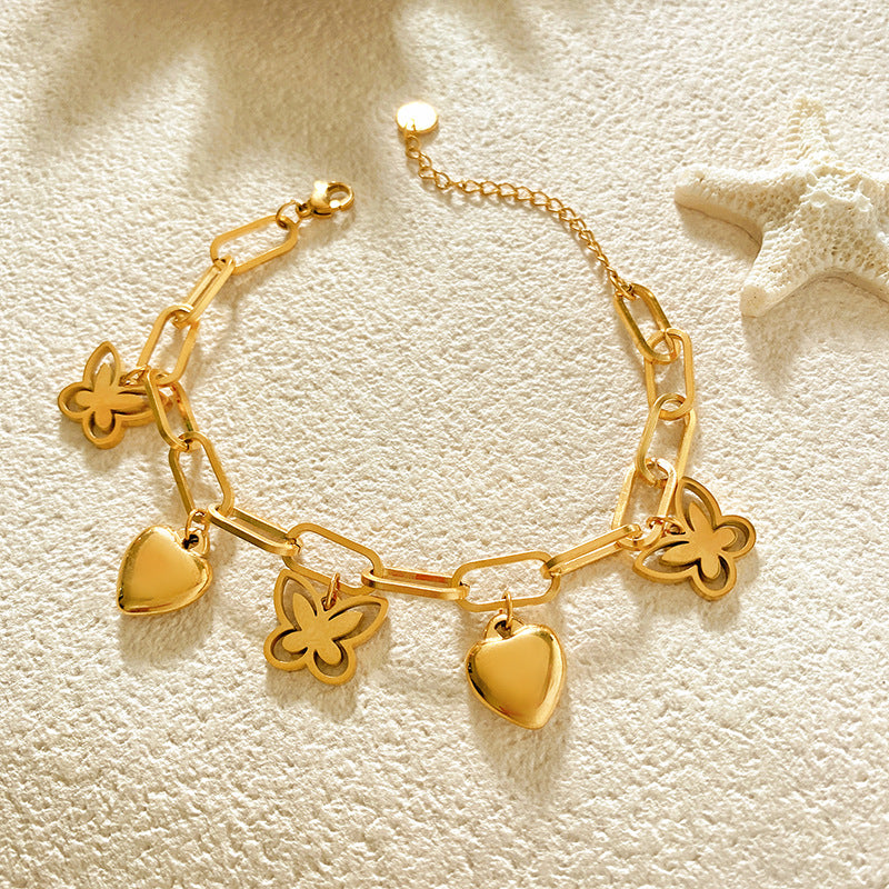 Minimalist Hollow Heart Butterfly Titanium Steel Bracelet
