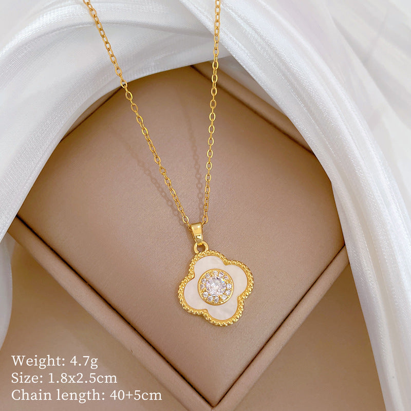 Set di collana e orecchini a quadrifoglio geometrico da donna in acciaio al titanio placcato di lusso