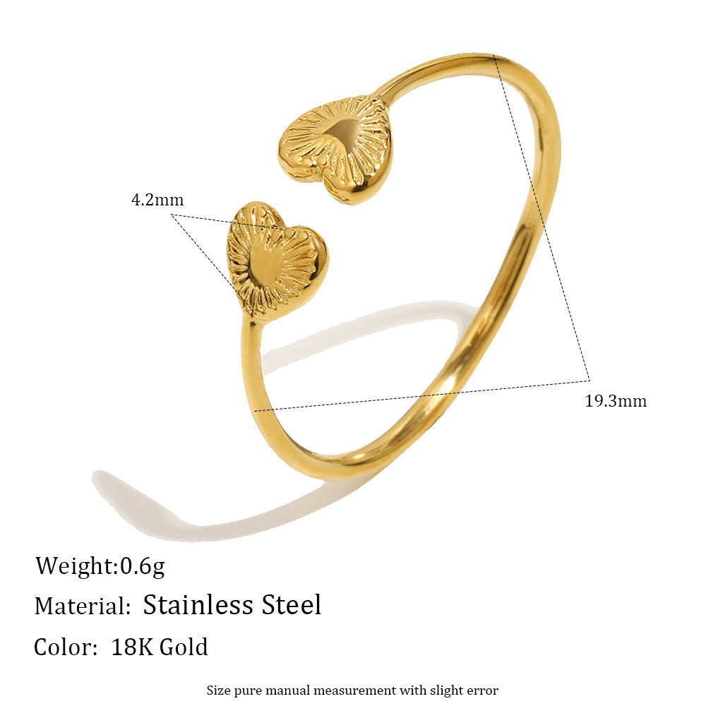 Anillo abierto minimalista de acero inoxidable chapado en oro de 18 quilates con corazón de circonita