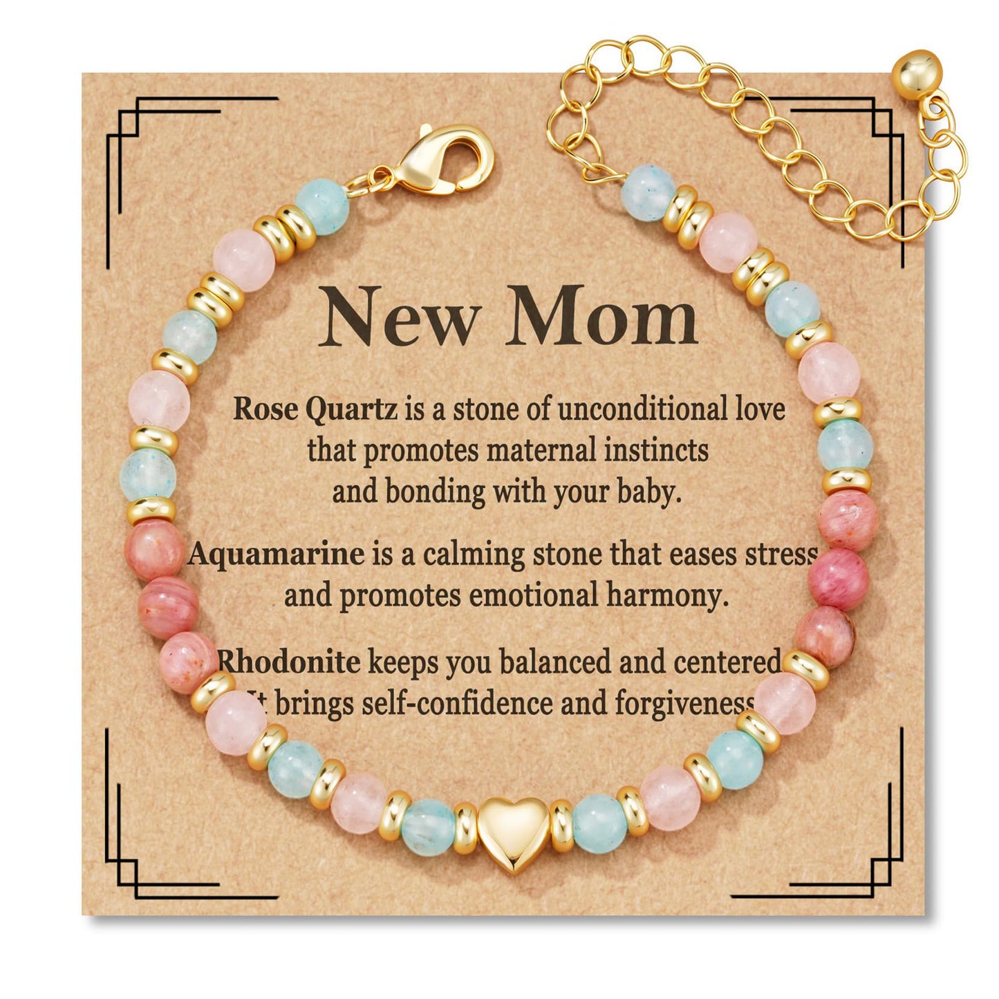 Luxury Elegant Heart Geometric Natural Gemstone Beaded Bracelet for Women