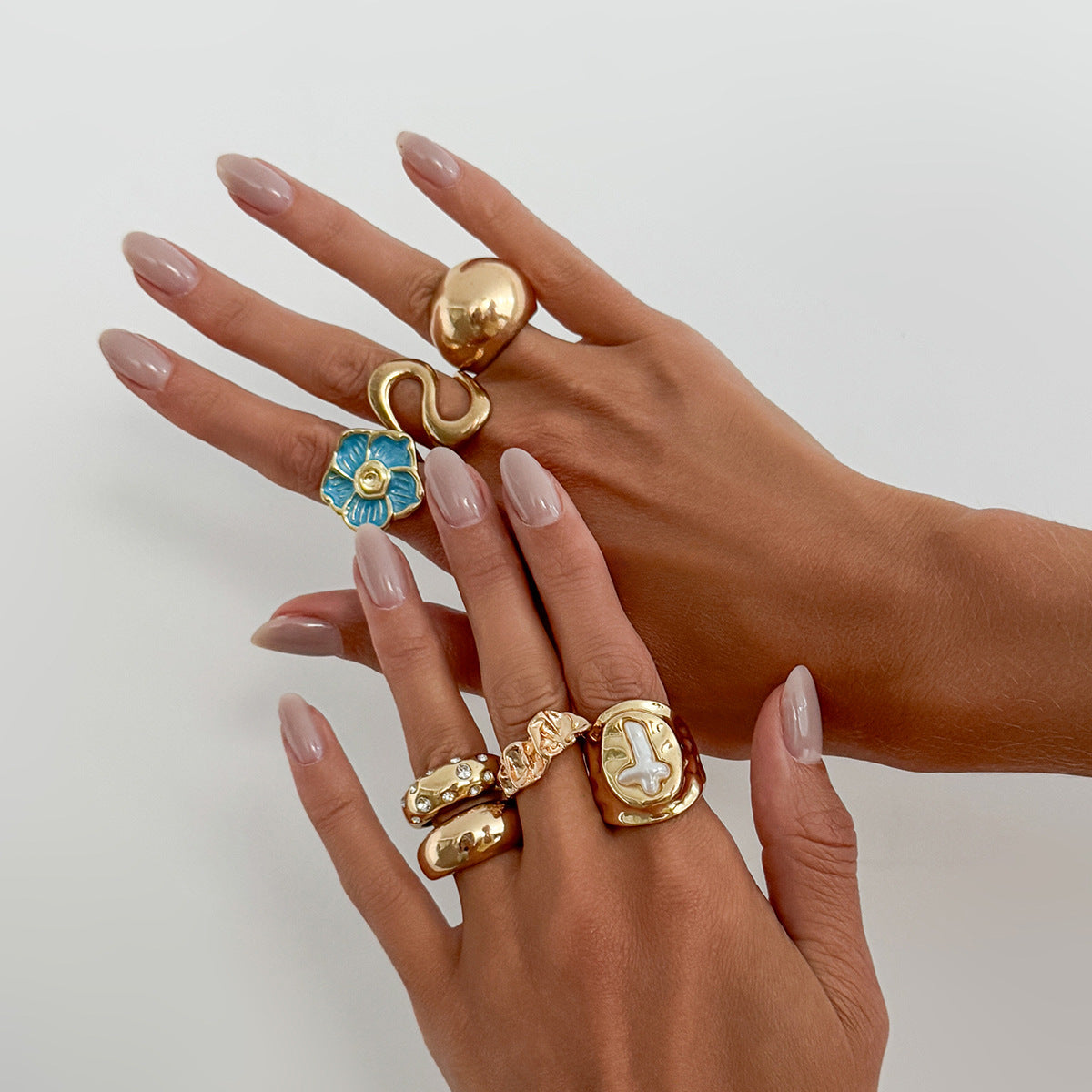 Exaggerated Floral Rhinestone Drip Oil Plated Zinc Alloy Ring for Women