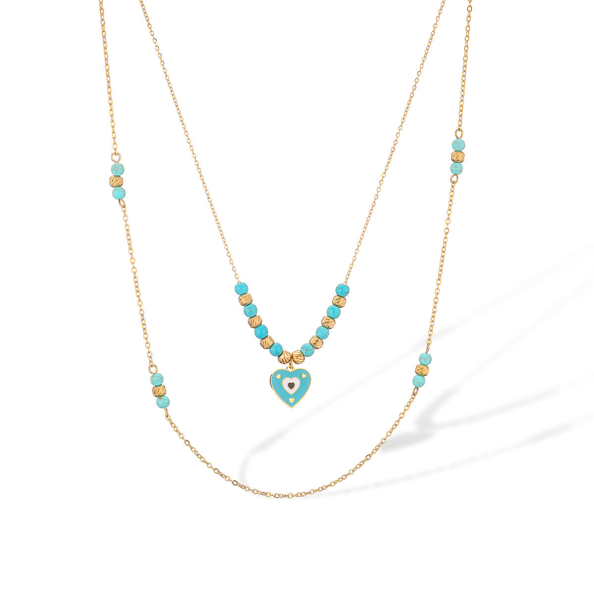 Collana con Ciondolo a Cuore Occhio di Allah in Stile Bohémien in Acciaio al Titanio per Donna